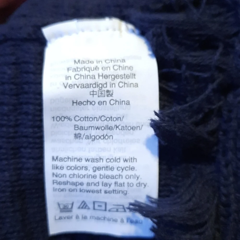 J.Crew medium navy blue knit sweater with fringe detail